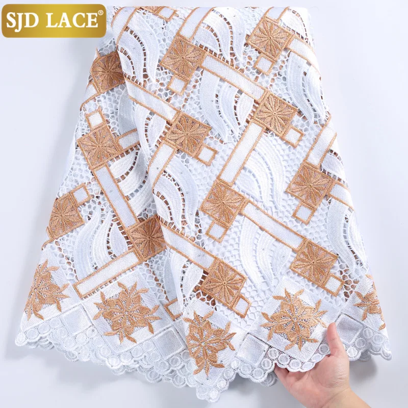

SJD LACE 2021 Latest African Lace Fabric High Quality Embroidery Water Soluble Guipure Cord Laces For Wedding Party Design 2233B