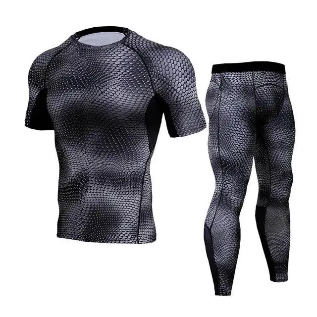 black 2 short Сжатое термобелье костюм зимний теплый спортивный костюм мужские колготки футболка свитгетры бодибилдинг одежда Рашгард мужской 4XL - Цвет: black 2 short