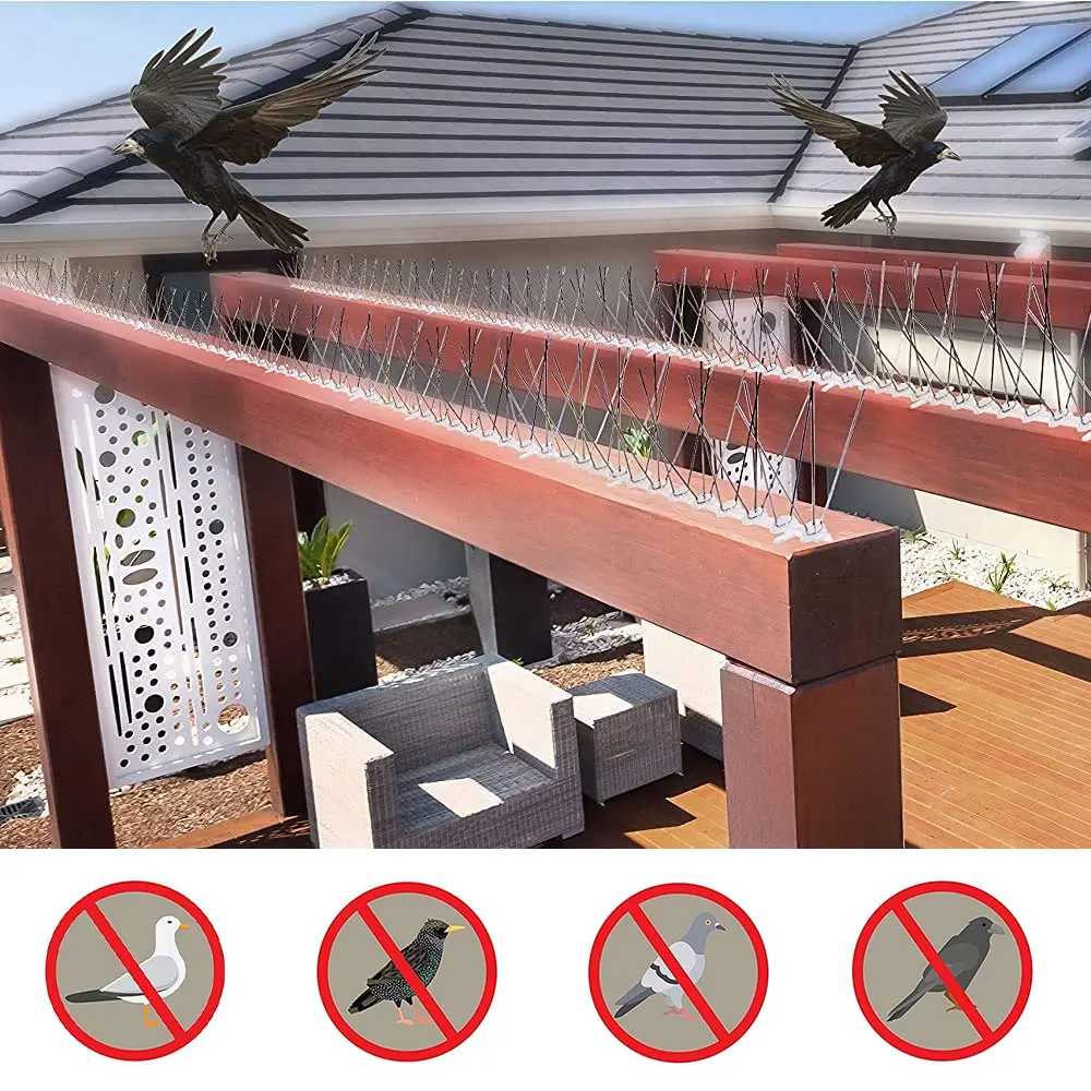 Juego de 12 pinchos de acero inoxidable para disuadir aves y palomas, Kit de p&uacute;as resistentes para Control de aves, para techos de torres de casa-1