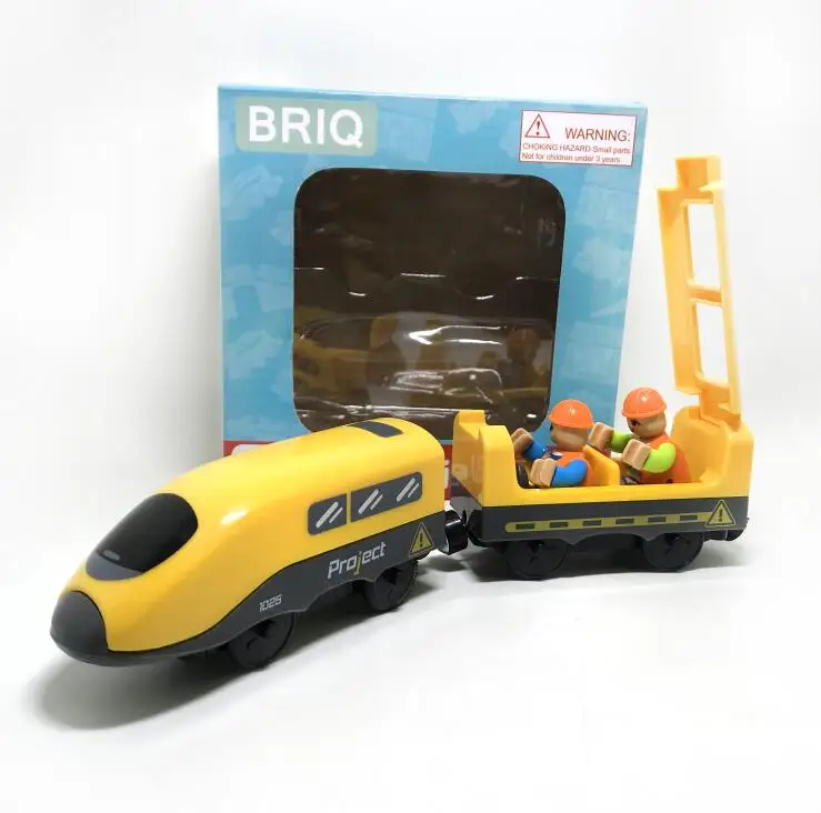 yellow-box Новая игрушка со звуком Электрический магнитный поезд совместим с BRIO деревянный трек четырехцветный Электрический поезд детский трек игрушка - Цвет: yellow-box