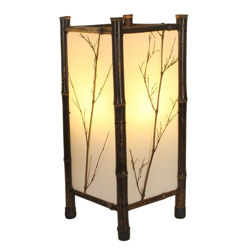 安い アジアンスタイルヴィンテージランプ竹灯屋内照明ホーム装飾デザインランタンE27日本竹床ledランプホテル