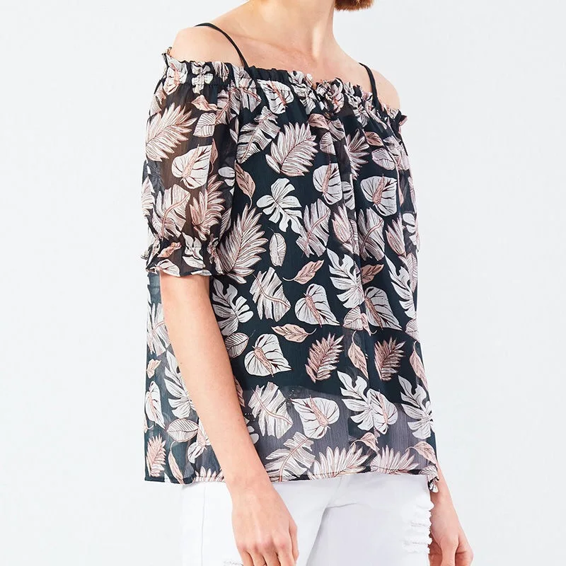 Женская блузка с принтом в виде листьев Vangull свободная длинным рукавом и