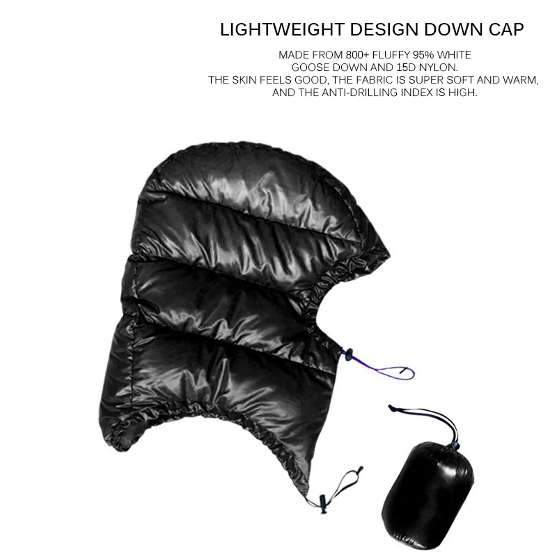 Сверхлегкая шапка с гусиным пухом закрывающая лицо водонепроницаемая для улицы