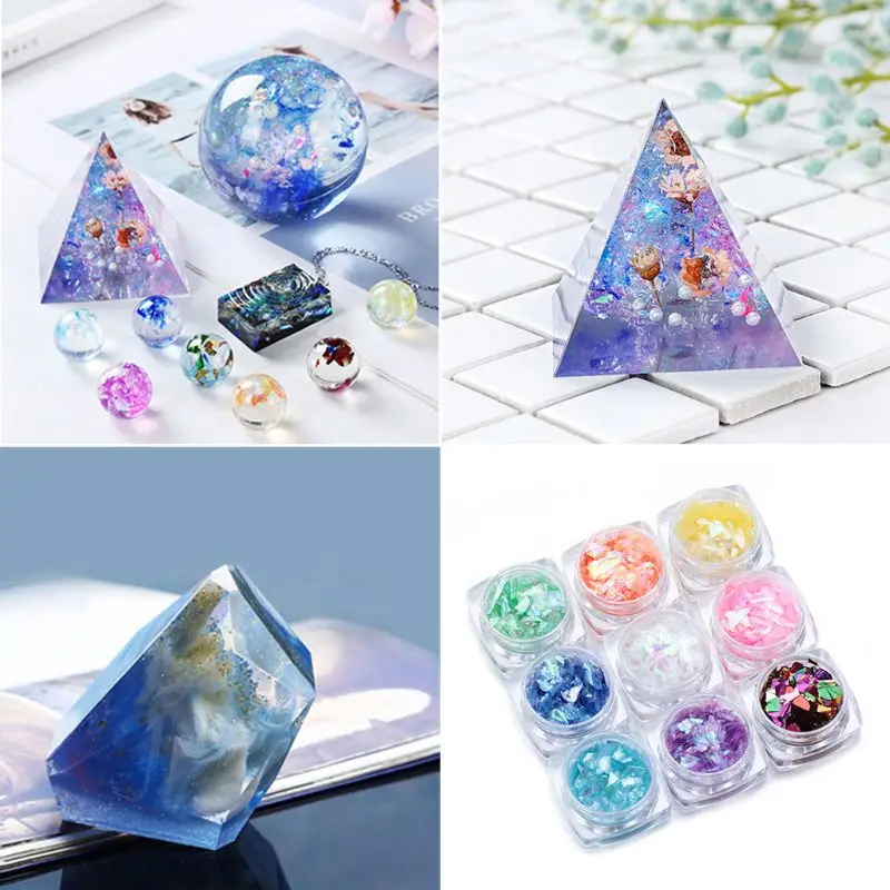 

12 Bottle Colorful Shell Broken Sugar Paper Flashing Decor Filling Resin Jewelry A2UA