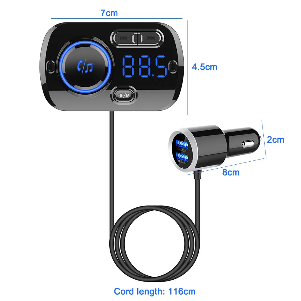 Bluetooth 5 0 QC 3 умный fm-передатчик автомобильный комплект громкой связи красочные
