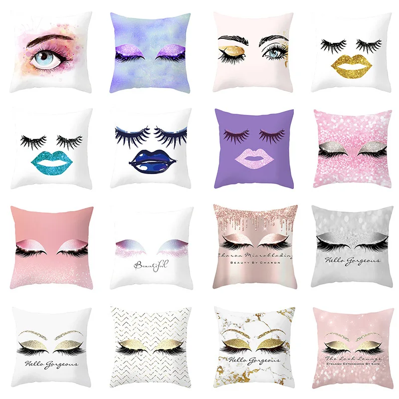 

Pillow Cushion Cover Peach Skin Pillowcases Eye Lash Printed Decorative Throw Pillows Covers For Seat Sofa Decor Home 45*45cm/pc