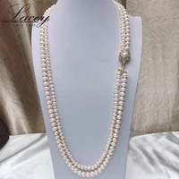 handmade real pearl necklace for womentwo rows freshwater pearl long necklace flower sweater jewelry
