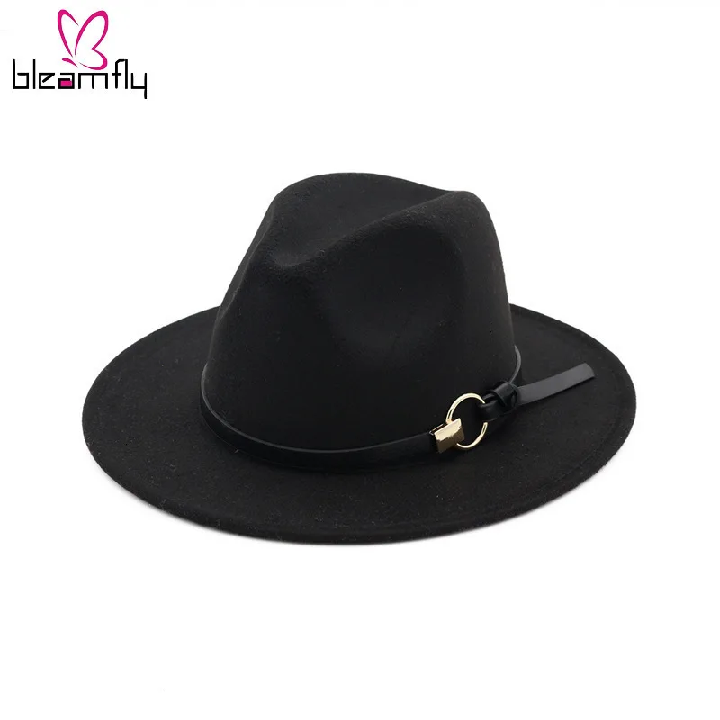 Женская шляпа с кожаным ремнем элегантная повседневная простая шерстяная