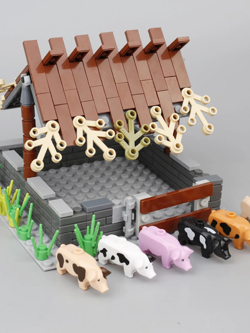 

Kids MOC Parts Animal Piggery Bricks Pig Farm City Building Blocks Toys DIY Toys Children Birthday Xmas Gifts For Boys