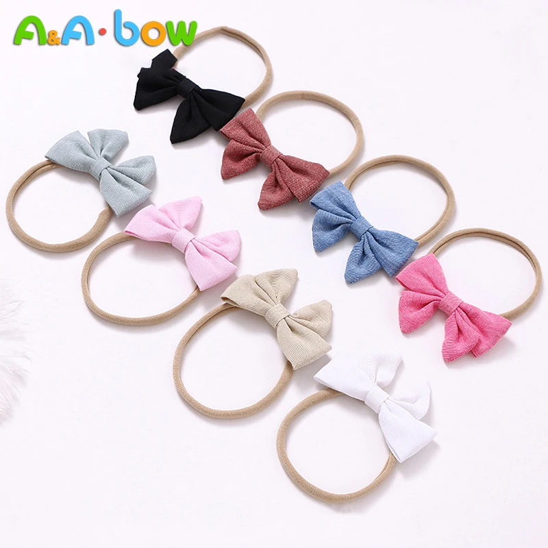 

9pcs/lot Baby Bow Nylon Headbands for Newborn Soft Fabric Bowknot Headwear Elastic Handmade Hairband Baby Hair Accessories