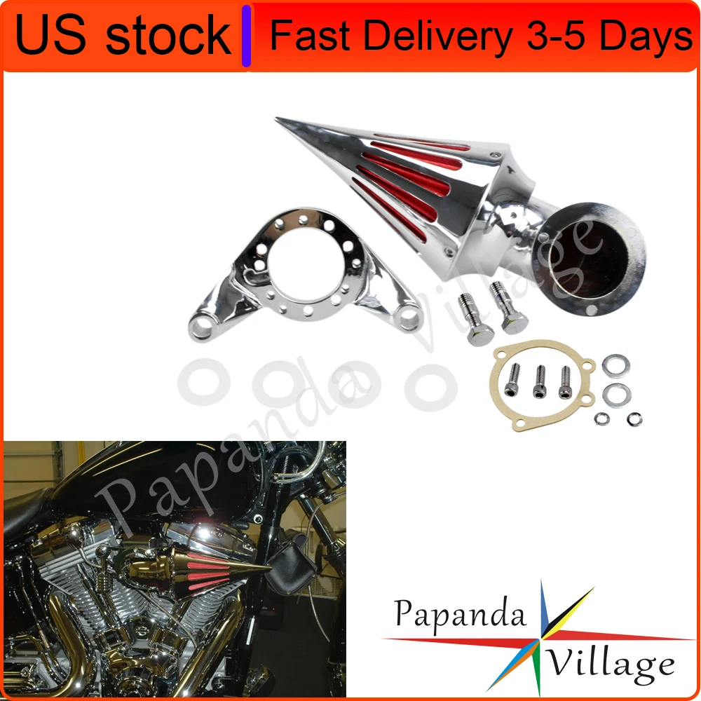 

Motorcycle Slotted Spike Chrome Aluminum Cone Spike Air Cleaner Kit Air Intake Filter for Harley CV Carburetor Delphi V-Twin