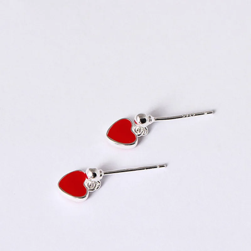 

Simple 925 Sterling Silver Small Red Peach Heart Screw Stud Earrings Wedding Party Gift For Women Girls Children Kids Jewelry
