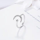 Кольцо женское, серебро 925 пробы, модного серебристого цвета пробы, с Луной, звездой, открытый палец, сверкающий циркон, ювелирные изделия, подарки S-R467