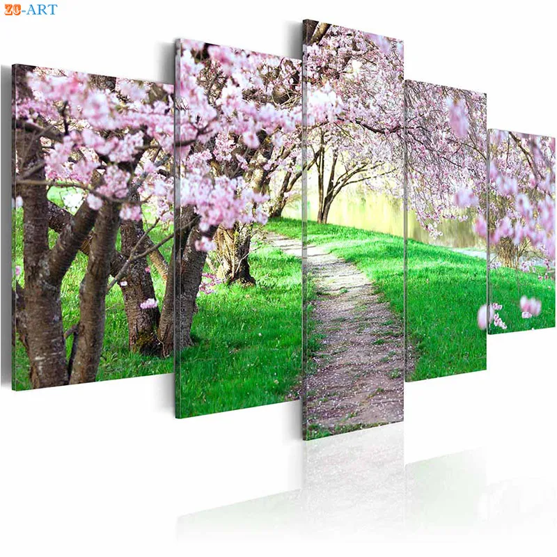 Вишня в цвету Печать холст картина 5 шт. орхидеи статуя Будды плакат настенный
