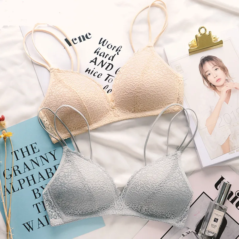 

Fashion Lace Sexy Lingerie Set Thin Deep V-neck Lenceria Push Up Underwear Hot-selling Langerie Solid Color Feminina Bra Set