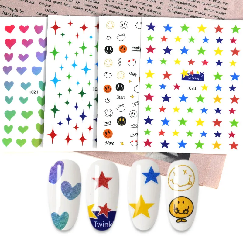 

Nail Stickers Smiley Face Love Nail Glue Slider Stars Nail Sticker DIY Design Decorative Nail Art