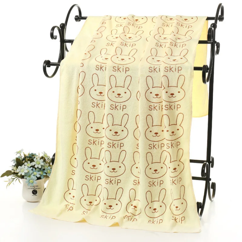 

70*140CM Cartoon Printing Bath Towel Microfiber Polyester Thick And Comfortable Absorbent Cute Rabbit Head Beach Towel