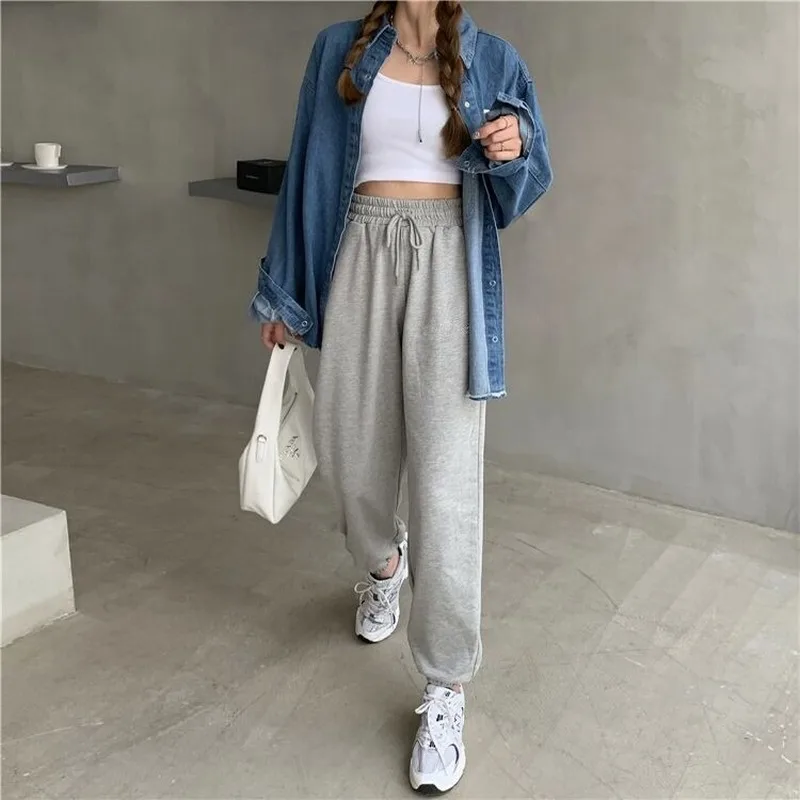 

QWEEK Plus Size Gray Sweatpants Women Baggy Jogging Oversized Sports Pants Women Loose Black Sweat Pants Trousers Tracksuit