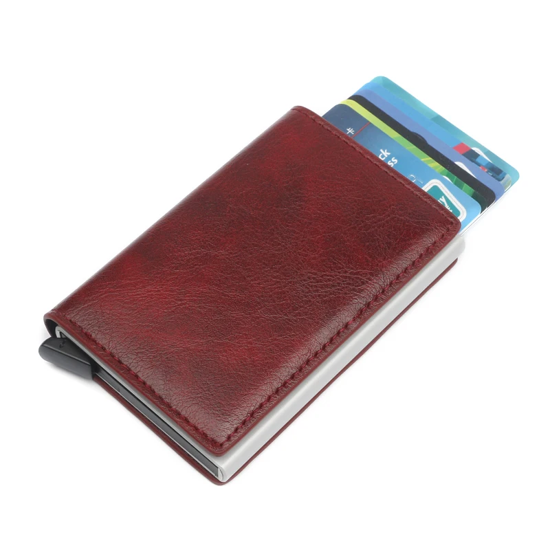 Wine Red Бизнес Rfid держатель для карт мужские кошельки сумка для денег Мужской винтажный короткий кошелек маленькие кожаные тонкие бумажники для мужчин мини кошелек Тонкий - Цвет: Wine Red