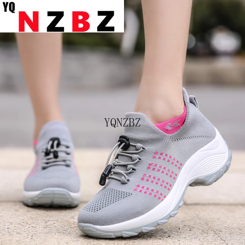 

Autumn Women Flat Platform Sneakers Women Breathable Mesh Sneakers Shoes Spring Ladies Laces for Sock Sneakers