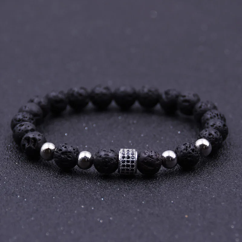 HYHONEY камень из натуральной лавы мужские бусы браслеты микро проложить циркония CZ