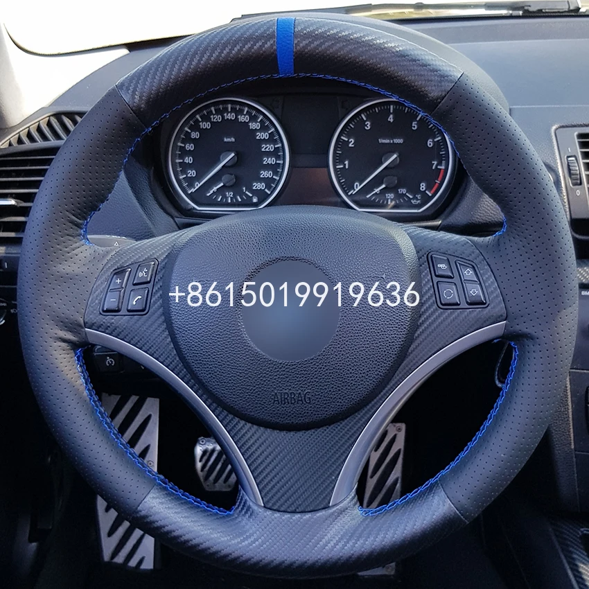 

Hand sewing custom Carbon Fiber Black Leather Car Steering Wheel Cover for BMW E90 320i 325i 330i 335i E87