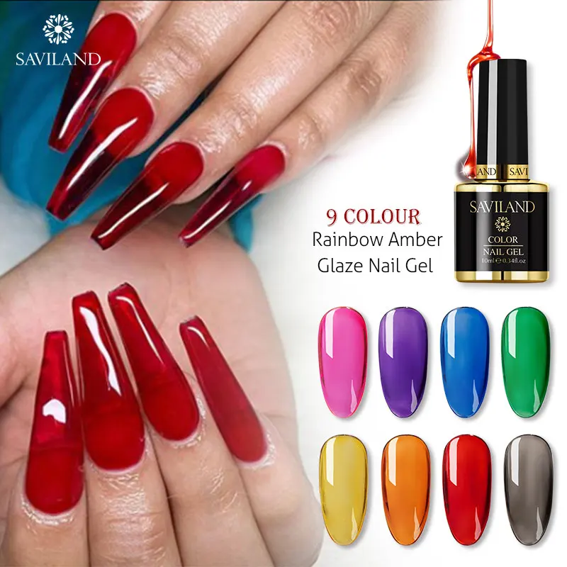 Гелевый лак SAVILAND для ногтей радужная Янтарная глазурь стеклянный Опаловый