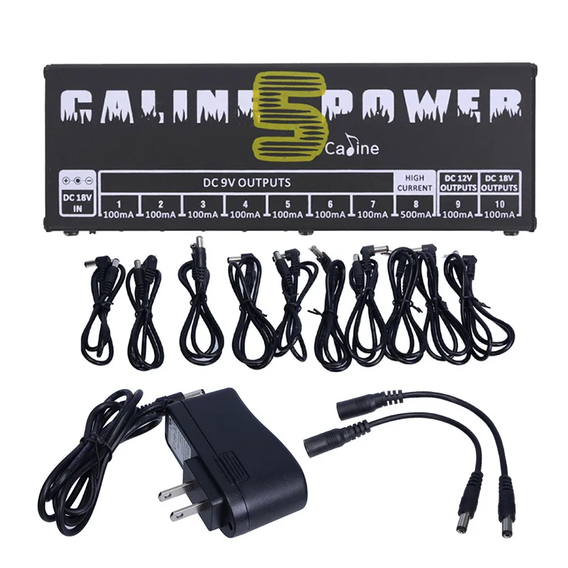 Caline CP-05 Effect pedals power supply with blue LED light 8 way DC 9V & 1 12V 18V With Gold Connector | Музыкальные