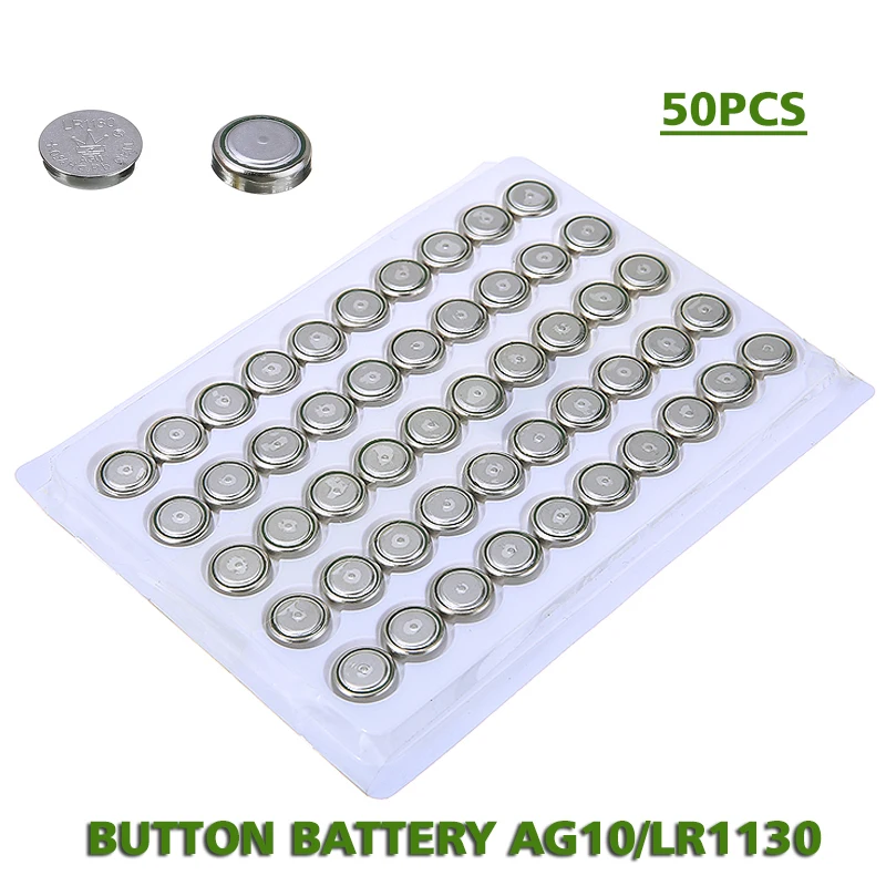 

Mayitr 50pcs AG10 Button Coin Cell Battery LR54 LR1130 390 189 389A 389 1.5V Toy Watch Batteries For Clocks/Watches/Calculators