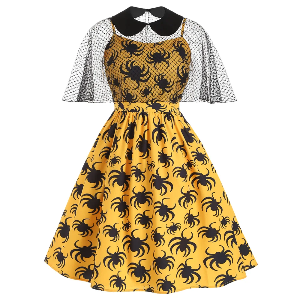 Женское винтажное платье-трапеция с принтом в виде паука | Женская одежда