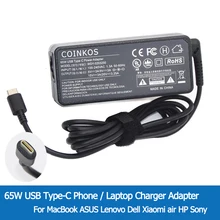 COINKOS 65W Type-C USB C Laptop AC Adapter Charger for Lenovo E490 E590 L390 T490 T490S T590 E495 T495 Power Supply AC Chargers