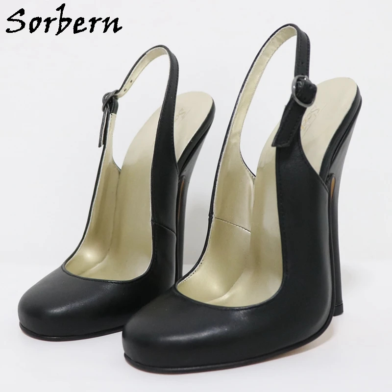 Sorbern 15cm Sexy Women Shoes Pump Slingbacks Night Club Footwear Genuine Leather Ladies Pump Stilettos Round Toe Custom