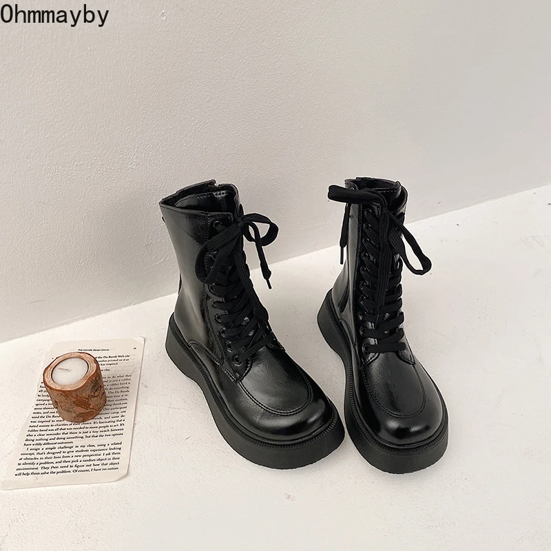 

Женские ботильоны на платформе, зимние ботинки челси со шнуровкой, 2021