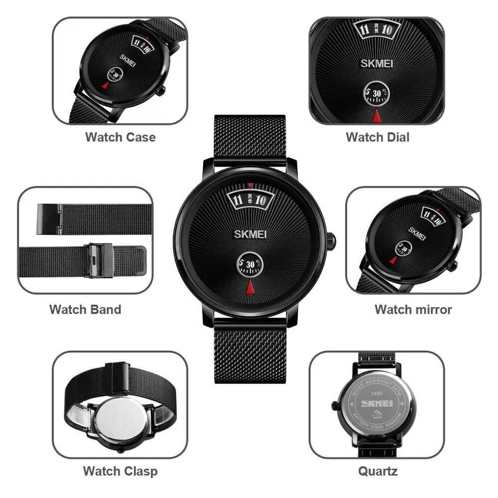 Часы наручные SKMEI Мужские кварцевые деловые простые Стильные водонепроницаемые