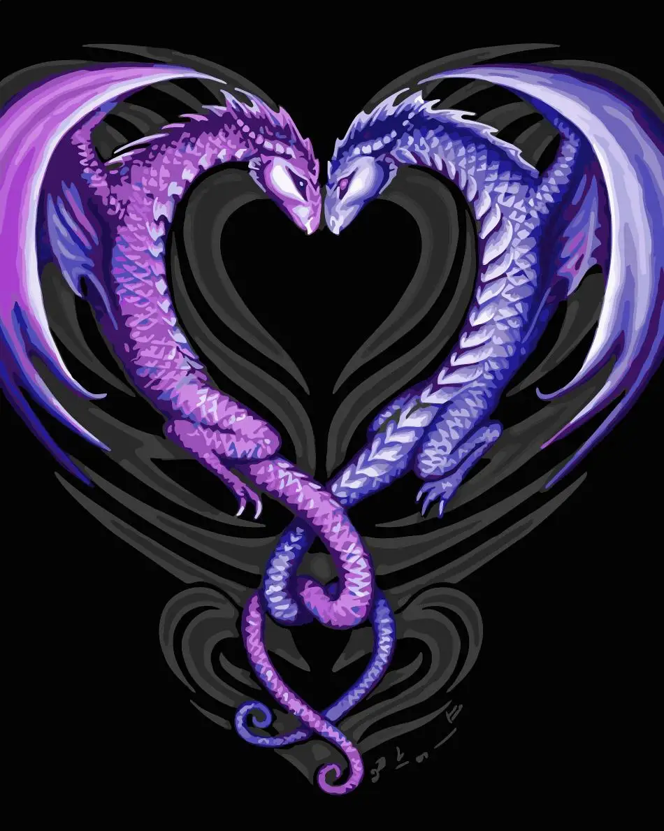 Картина по номерам дракон в форме сердца 60 х75 см | Дом и сад