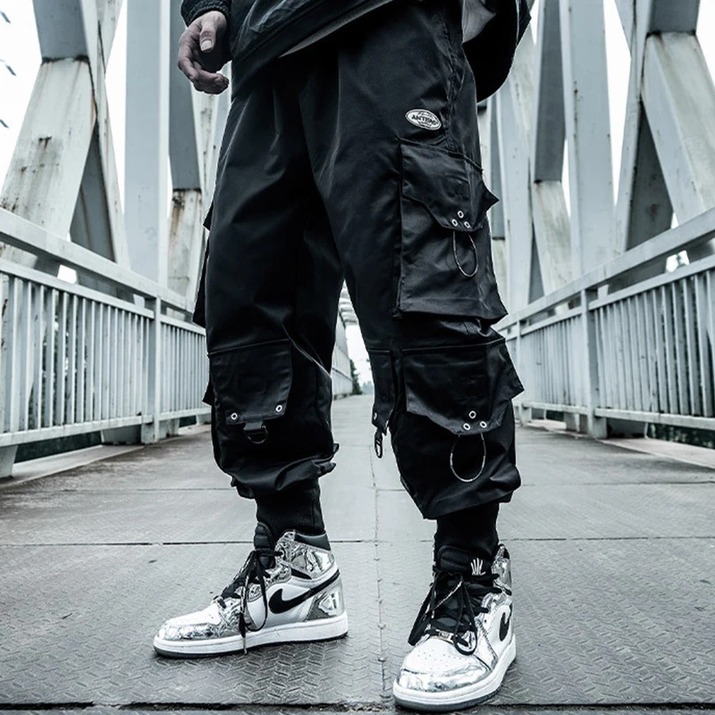 

Harajuku Paratrooper Pants Men Clothes Loose Hip Hop Drawstring Cargo Trousers Multi-Pocket Casual Overalls Techwear Streetwear