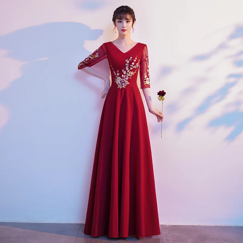 Женское платье-Ципао с цветочной вышивкой, 3XL, 4XL