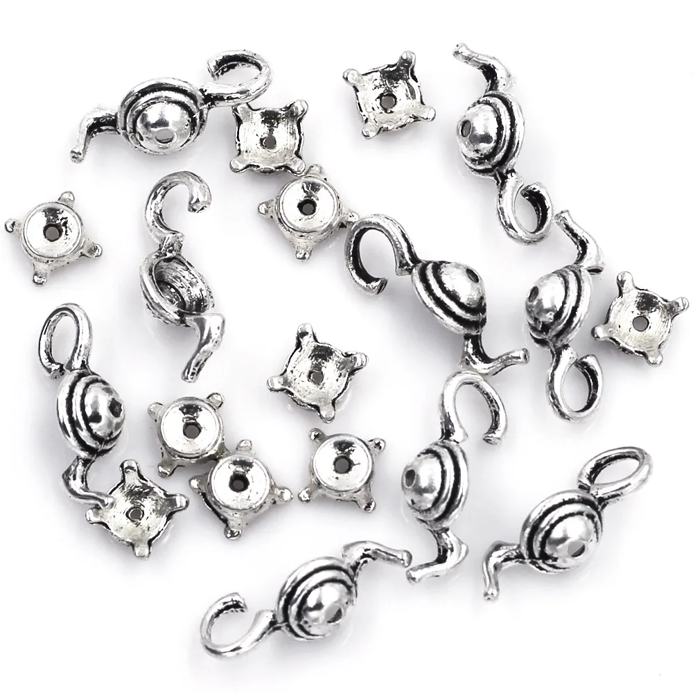 10Sets End Beads Cap Teapot Frog Snow Man Fish Cat Animal Silver Tone For Charms Bracelets Jewelry DIY Making Findings - купить по
