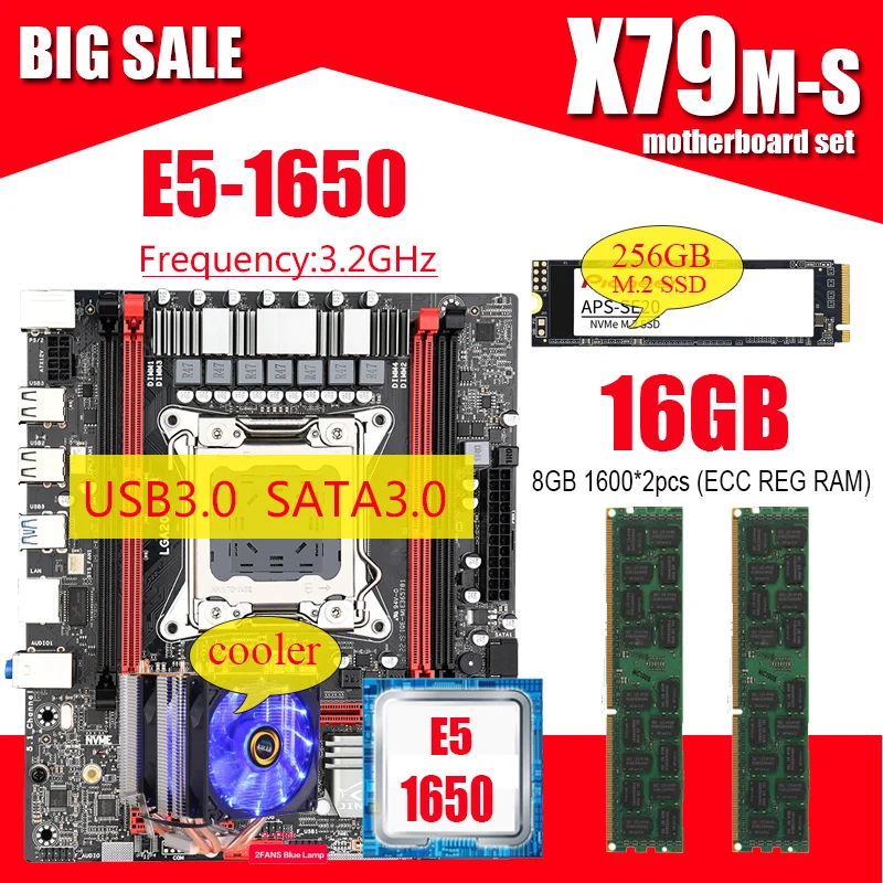

Материнская плата X79 combos E5 1650 процессор 2 шт. 8 Гб 1600 ECC память NVME 256 ГБ M.2 + охладитель