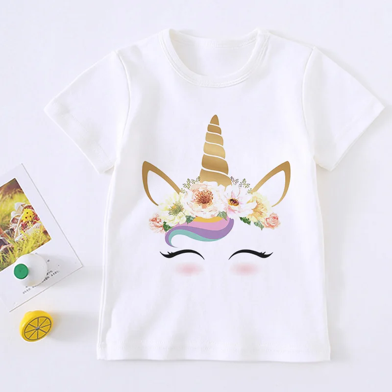 

Модная Милая футболка с единорогом для девочек, детская футболка с радужной лошадью, мультяшная детская футболка в стиле Харадзюку, Корейск...