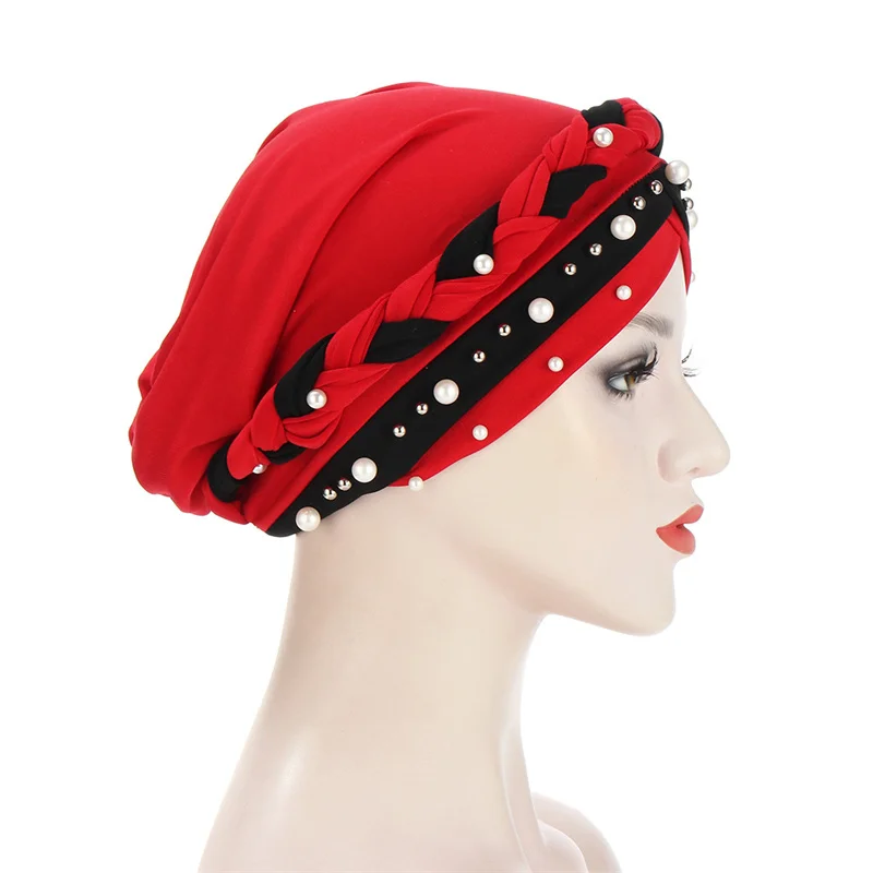 Ручная плетеная мусульманская кепка из молочного шелка с перлами и тюрбаном на лбу для женщин - индийская шапка.