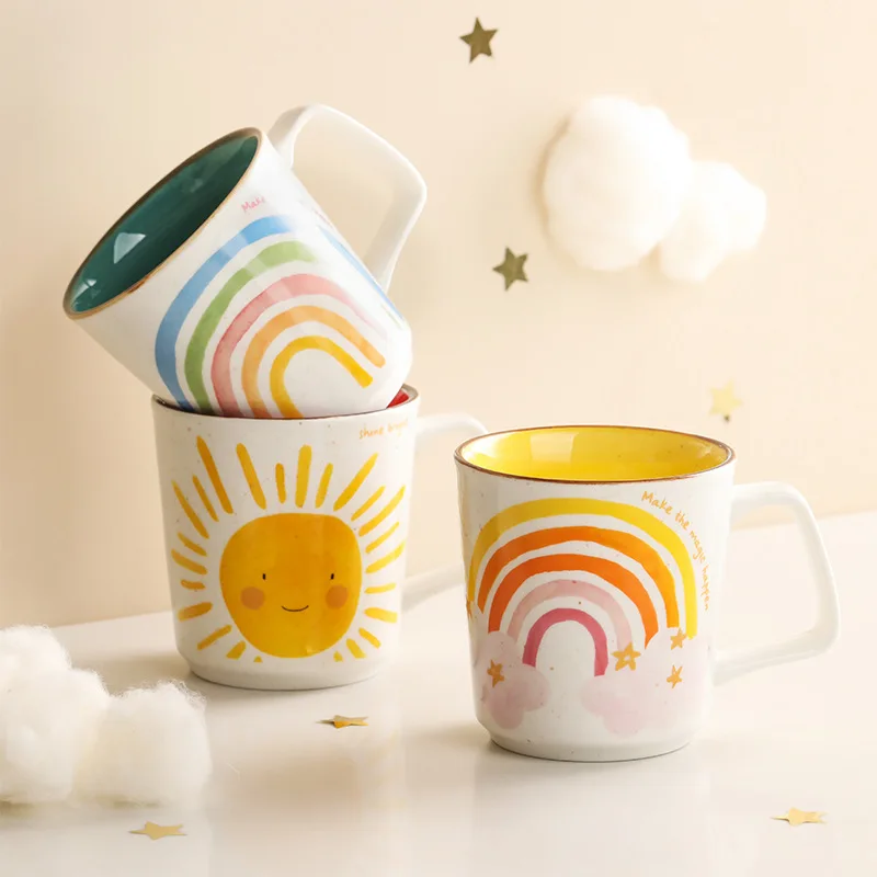 Weather Sun Rainbow Cloud Cute Tea Cups Ceramic Milk Coffee Mug Christmas Birthday Anniversary Gift Children Kids Girl Mum Women