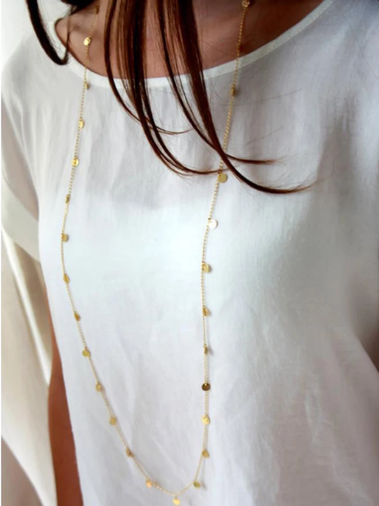 Длинное ожерелье свитер диск кулон вокруг Золото Серебро Цвет покрытый