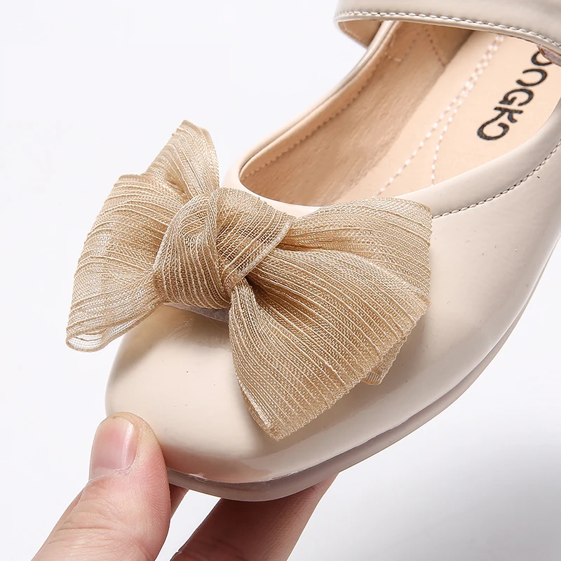 Весенняя детская обувь принцессы на плоской подошве с бантом для маленьких