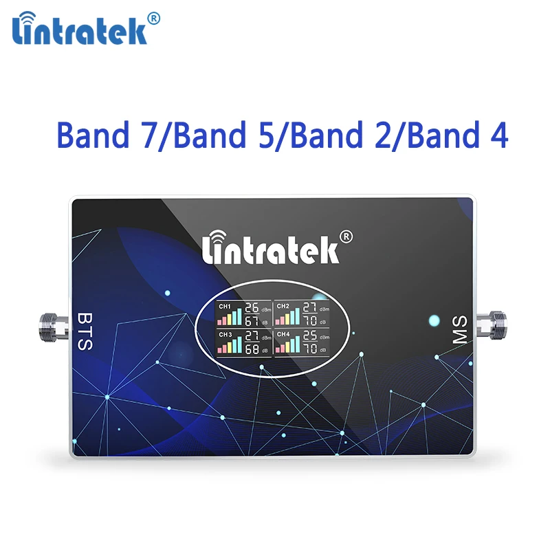 

Lintratek 2600 850 1900 2100Mhz Signal Booster Repeater CDMA 2G 3G 4G LTE AGC 70dB Band 5/Band 2/Band 4/Band 7 Amplifier