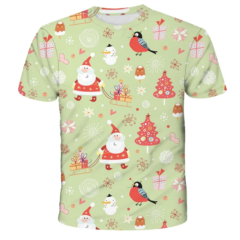 

Summer quick-drying elf Christmas elements pretty boy 3D printing T-shirt 4T-14T children's fun Santa T-shirt short sleeves