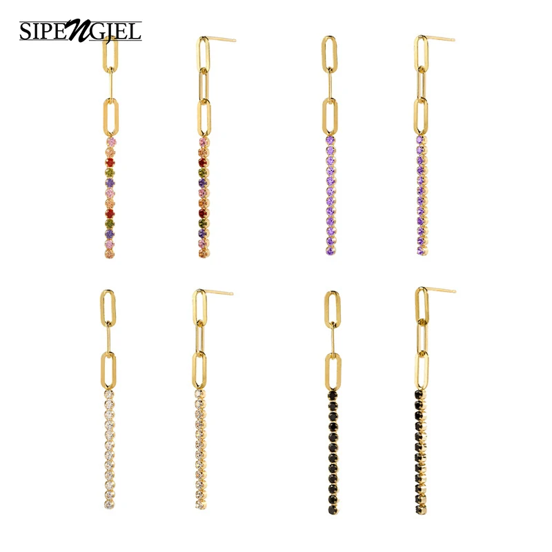 

SIPENGJEL Fashion Simple Bling Zircon Long Tassel Stud Earrings Inlaid Zircon Dainty Piercing Earrings For Women Jewelry 2021