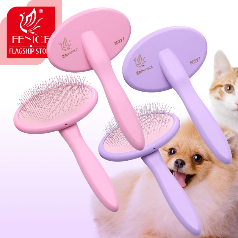 Fenice Dog/Cat Grooming Brush Wooden Dog Brush Shampoo Tool for Pet Beauty and Massage Soft Pad Pet Bath Brush Comb