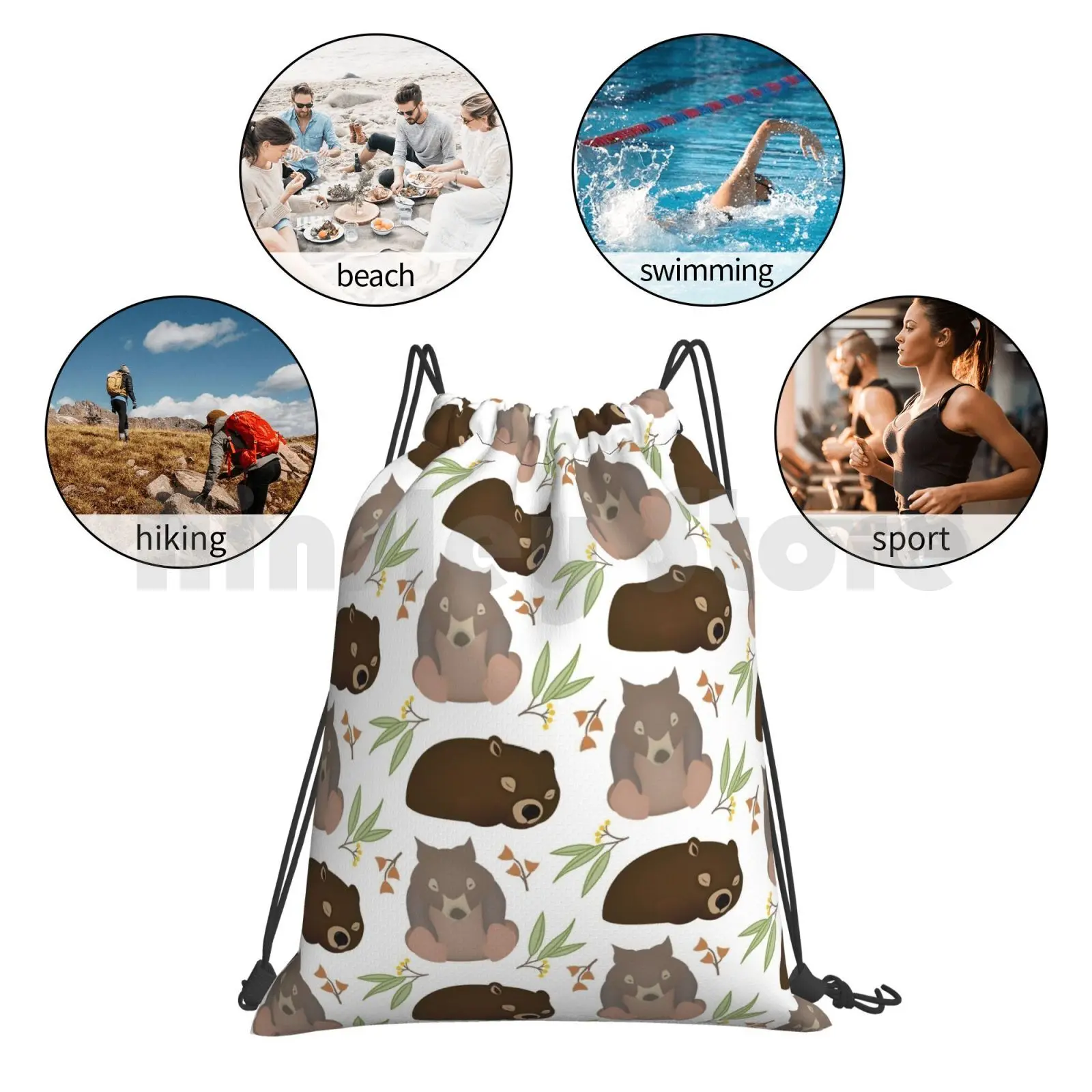 

Sleepy Wombats Backpack Drawstring Bags Gym Bag Waterproof Wombat The Wombats Australia Australian Australian Animals