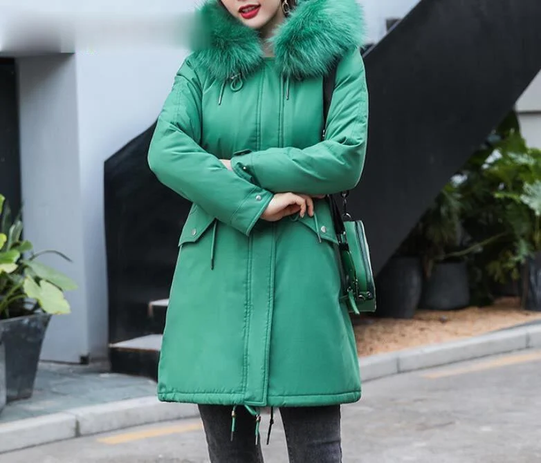 

2021 Autumn Winter Long Parka Warm Velvet Thicken Faux Fur Coats Solid Big Pocket Jacket Outwear Wide-waisted Woman Clothing
